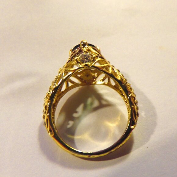 BEAUTIFUL GOLD, CRYSTAL AND EMERALD WOMEN'S RING - SZ 8 - Picture 5 of 7